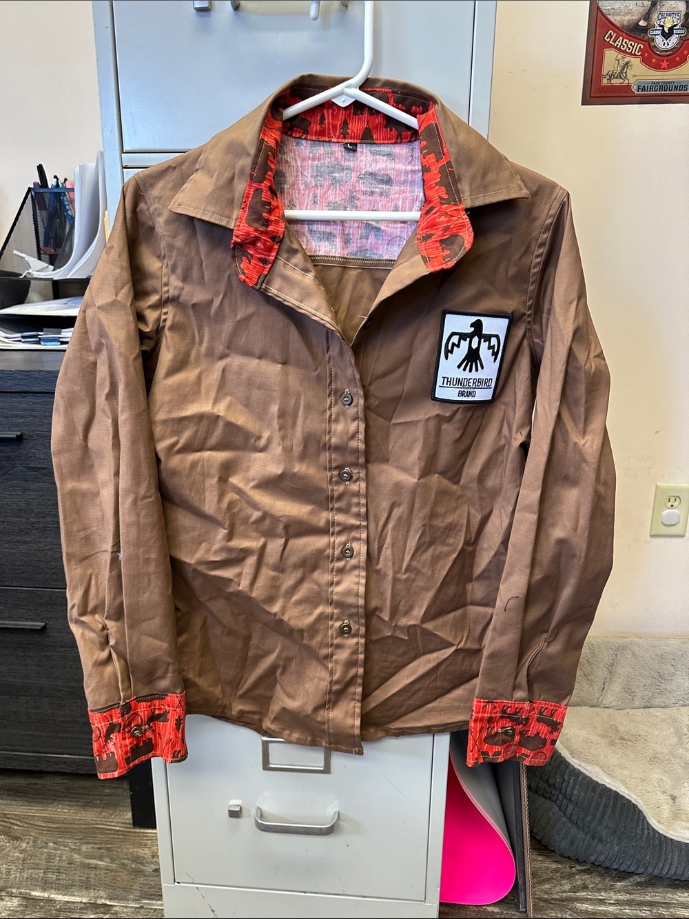 Thunderbird Brand Brown Button-Up Shirt with Red Accent